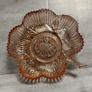 Vintage Pink Federal Glass Shamrock / 4 Leaf Clover Dish‎ 6" X 6" X 1" Cut Glass